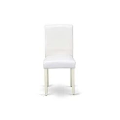East West Furniture ANAB5-LWH-64 5Pc Round 36" Table And 4 Parson Chair With Linen Leg And Pu Leather Color White -Songmics Furniture Shop 11HKNstj07S