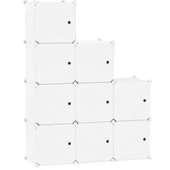 C&AHOME Cube Storage Organizer With Doors, 9-Cube Shelf, Closet Cabinet, DIY Plastic Modular Bookshelf, Storage Shelves Ideal For Bedroom,Living Room,36.6”L X 12.4”W X 36.6”H Milky USHS3009M-DOOR