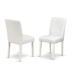 East West Furniture ANAB5-LWH-64 5Pc Round 36" Table And 4 Parson Chair With Linen Leg And Pu Leather Color White -Songmics Furniture Shop 212nXm7P4RS