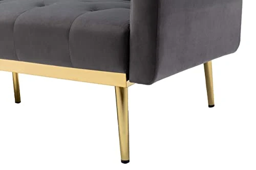 Morden Fort Velvet Futon Sofa Bed For Living Room, 68" Convertible 3 Adjustable Couch Loveseat With Metal Leg Grey 6 Morden Fort Velvet Futon Sofa Bed For Living Room, 68" Convertible 3 Adjustable Couch Loveseat With Metal Leg Grey - Image 6