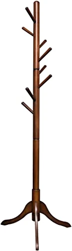 TinyTimes Wooden Coat Rack Free Standing, Sturdy Rustic Hall Tree Coat Tree Coat Hanger With 8 Hooks, For Coat, Hat, Clothes, Scarves, Handbags, Umbrella (Dark Brown) 5 TinyTimes Wooden Coat Rack Free Standing, Sturdy Rustic Hall Tree Coat Tree Coat Hanger With 8 Hooks, For Coat, Hat, Clothes, Scarves, Handbags, Umbrella (Dark Brown) - Image 5