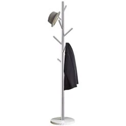 Jolitac Metal Coat Rack Stand Satin Steel Finish Stable Marble Base, High-Grade With Hooks Metal Tree Hat & Coat Hanger Floor Free Standing Wall Bedroom Easy Assembly (Satin Steel)