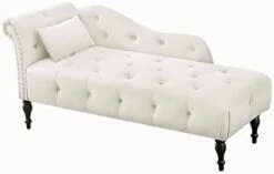 Homtique 60" Velvet Storage Chaise Lounge Indoor Button Tufted With Pillow, Nailhead Decorate Rolled Arm Chaise Lounge For Bedroom Living Room (Beige, With Storage) -Songmics Furniture Shop 217vf7vHNfL. AC
