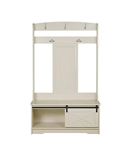 Sanit Birch Hawksbury Transitional Antique White Hall Tree And Shoe Bench 4 Sanit Birch Hawksbury Transitional Antique White Hall Tree And Shoe Bench - Image 4