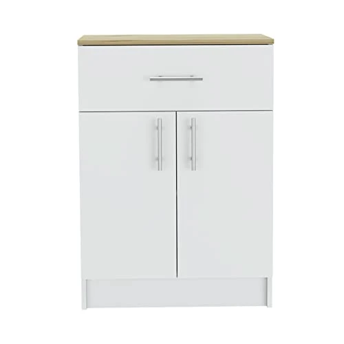 NewCosmos Wilmington 1-Drawer Rectangle Pantry Cabinet White And Light Oak 4 NewCosmos Wilmington 1-Drawer Rectangle Pantry Cabinet White And Light Oak - Image 4