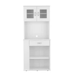 Aybihous3 Two Shelves, Double Door, One Drawer, Three Side Shelves -White