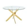 Best Master Furniture Mirage Top Mid-Century Modern Round Glass Dining Table Only, Gold Finish