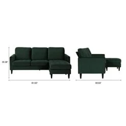 CosmoLiving Strummer Modern Reversible Sectional Couch Upholstered In Green Velvet Fabric With Floating Ottoman
