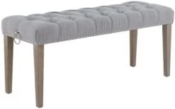 HEAH-YO Modern Indoor Bench, 18” Seat Height Entryway Bench With PU Leather Strap And Metal Legs, Linen Footstool And Ottoman For Living Room Bedroom, Gray -Songmics Furniture Shop 21H6YoVWDjL. AC 2