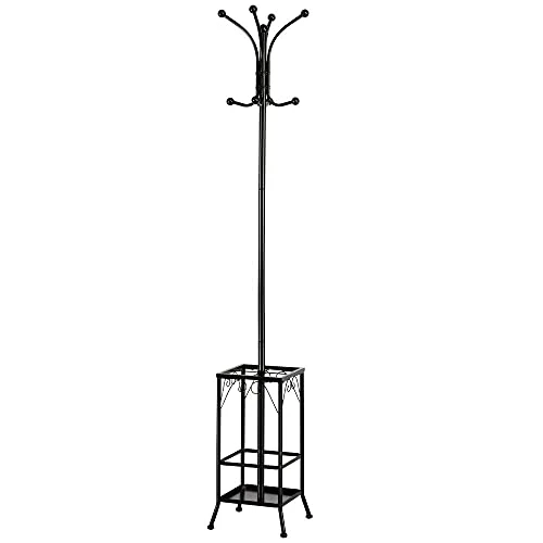 Yaheetech Al Scrolled Hall Tree And Umbrella Stand 73" Tall In Black Finish 1 Yaheetech Al Scrolled Hall Tree And Umbrella Stand 73" Tall In Black Finish
