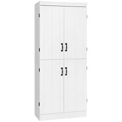 HOMCOM 70" 4-Door Kitchen Pantry, Freestanding Storage Cabinet, 6-Tier Cupboard With Adjustable Shelves For Living Room, White