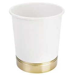 MDesign Small Round Metal Bathroom Wastebasket - Decorative Trash Can And Garbage Basket - Powder Room And Bathroom Trash Bin - Small Trash Can For Bathroom - Hyde Collection - White/Soft Brass -Songmics Furniture Shop 21KOmDKp OL