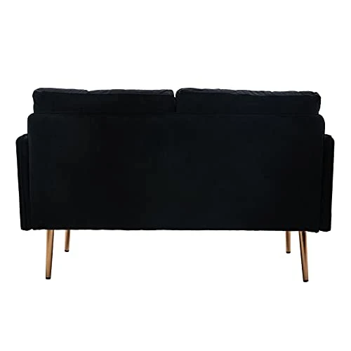 BuckDio Velvet Sofa, Accent Couch For Living Room, For Apartment, Small Space, Solid Wood Frame, Golden Metal Legs, Easy Assembly, Modern Loveseat Sofa Design (Black) 4 BuckDio Velvet Sofa, Accent Couch For Living Room, For Apartment, Small Space, Solid Wood Frame, Golden Metal Legs, Easy Assembly, Modern Loveseat Sofa Design (Black) - Image 4