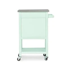 Riverbay Furniture Stainless Steel Top Pine Wood Rolling Storage Microwave Table Kitchen Island Cart On Wheels With One Drawer And One Shelf In Light Green -Songmics Furniture Shop 21UO5ggpOmS