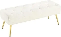 Yaheetech Modern Ottoman Bench Boucle Bench Upholstered Footrest For Living Room With Gold Metal Legs And Padded Seat Ivory -Songmics Furniture Shop 21VaPwTpfsL. AC