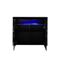 SOOZEE Living Room Sideboard Storage Cabinet Black High Gloss With LED Light, Modern Kitchen Unit Cupboard Buffet Wooden Storage Display Cabinet TV Stand With 2 Doors For Hallway Dining Room (Black) -Songmics Furniture Shop 21VyiqPA1bL