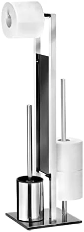WENKO Toilet Paper Stand With Toilet Brush And Spare Roll Holder, Toilet Paper Holder Stand, Toilet Paper Roll Holder, Shiny 7.09 X 27.56 X 7.68 In 7 WENKO Toilet Paper Stand With Toilet Brush And Spare Roll Holder, Toilet Paper Holder Stand, Toilet Paper Roll Holder, Shiny 7.09 X 27.56 X 7.68 In - Image 7