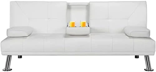 SDFGH Faux Leather Futon Multifunctional Convertible Folding Bed Sofa With Cupholders Pillows 7 SDFGH Faux Leather Futon Multifunctional Convertible Folding Bed Sofa With Cupholders Pillows - Image 7