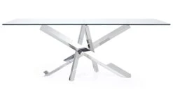Modern Cortez 79" Clear Glass Dining Table With Polished Stainless Steel Base