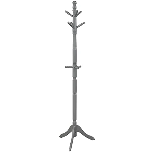 Tangkula Wood Coat Rack Freestanding, Entryway Height Adjustable Coat Stand With 9 Hooks & Stable Tri-Legged Base, Rubber Wood Coat Tree Hall Tree Coat Hanger For Home Office Hall Entryway (Grey) 1 Tangkula Wood Coat Rack Freestanding, Entryway Height Adjustable Coat Stand With 9 Hooks & Stable Tri-Legged Base, Rubber Wood Coat Tree Hall Tree Coat Hanger For Home Office Hall Entryway (Grey)