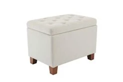 Wovenbyrd Classic 24-Inch Wide Rectangular Tufted Storage Ottoman Footstool With Hinged Lid, Cream Fabric