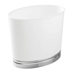 MDesign Oval Slim Decorative Trash Can With Accenting Base, Wastebasket For Bathroom, Bedroom Holds Garbage, Waste, Paper, Recyclables - Hyde Collection - White/Chrome -Songmics Furniture Shop 21lNGvsbWXL 1