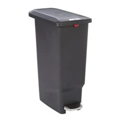 Amazon Basics Narrow Kitchen Plastic Rectangular Trash Can With Steel Pedal, Black, 40 Liters
