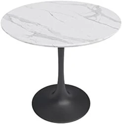 Jamesdar Kurv Kitchen Table, 31.5", White Faux Marble With Black Base -Songmics Furniture Shop 21y Xowg2US. AC