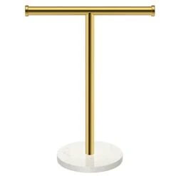 Blemoacha Towel Rack,T Shape Freestanding Towel Racks For Bathroom,Organizer Countertop Hand Towels Stand,Kitchen Vanity Marble Plinth Towel Holder,304 Stainless Steel Towel Bar (Ti Gold)
