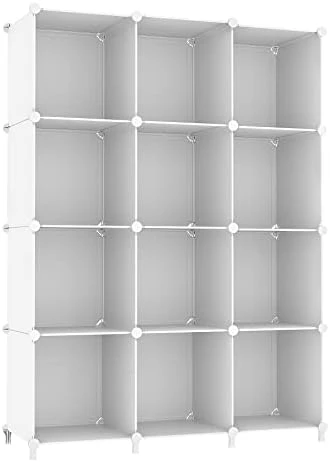 AWTATOS Cube Storage Organizer Modular Storage 12 Cube Bookshelf DIY Plastic Closet Clothes Storage Shelves With Wooden Mallet, Stackable Storage Solution For Home, Office, Bedroom, White 7 AWTATOS Cube Storage Organizer Modular Storage 12 Cube Bookshelf DIY Plastic Closet Clothes Storage Shelves With Wooden Mallet, Stackable Storage Solution For Home, Office, Bedroom, White - Image 7
