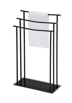 Kings Brand Furniture - 3 Tier Modern Freestanding Towel Rack Stand, Drying Towel Blanket Racks For Bathroom Laundry Room Bedroom - Black Metal With Tempered Glass