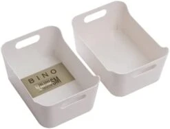 BINO 2-Pack Plastic Storage Basket, Beige - Small | Multi-Use Storage Basket | Rectangular Cabinet Organizer | Baskets For Organizing With Handles | Home & Office Organization & Container Storage -Songmics Furniture Shop 310Q6XBU2qL. AC