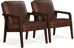Yaheetech PU Leather Accent Chair, Mid-Century Modern Barrel Chair With Wooden Frame And Soft Thick Padded For Living Room Bedroom Home Office, Set Of 2, Dark Brown