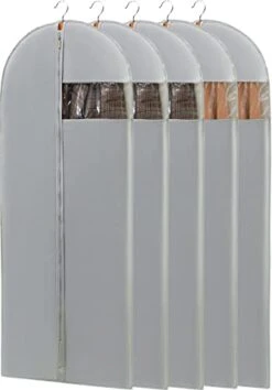 Perber Dress Bags For Gowns Long, 65'' Garment Bags For Hanging Clothes, Dress Garment Bag, Clear Foldable Long Dress Bag For Closet Storage And Travel - Gray/ 5 Pack