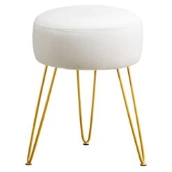 LUE BONA Vanity Stool, White Vanity Stools For Makeup Room, Round Ottoman Foot Stool, Velvet Footrest Vanity Chair For Bathroom Vanity, Bedroom, Living Room, Entryway, Offices