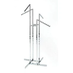 Clothing Rack – Heavy Duty Chrome 4 Way Rack, Adjustable Arms, Square Tubing, Perfect For Clothing Store Display With 4 Slanted Arms