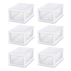 Sterilite 20518006 6 Quart/5.7 Liter Stacking Drawer, White Frame With Clear Drawer,(pack Of 6)