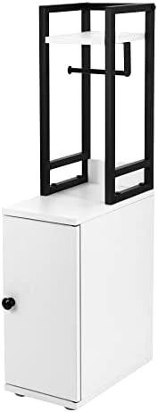 SUNTAGE Small Bathroom Storage Cabinet, Narrow Side Bathroom Organizer W/Toilet Paper Roll Holder And Metal Frame, Slim Toilet Paper Storage Cabinet For Bathroom, White 6 SUNTAGE Small Bathroom Storage Cabinet, Narrow Side Bathroom Organizer W/Toilet Paper Roll Holder And Metal Frame, Slim Toilet Paper Storage Cabinet For Bathroom, White - Image 6