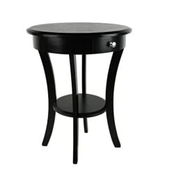 ECOMEX Round Wood Side Table, 20 Inch Wood Curved Legs Living Room Table With Storage Shelf With Intersecting Pedestal Base, Black End Tables For Kitchen, Dining Room, Bedroom, Coffee Bar, Sofa