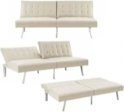 Naomi Home Tufted Split Back Futon Sofa Bed, Faux Leather Couch Bed, Futon Convertible Sofa Bed With Chrome Legs, Folding, Reclining Small Convertible Couch, Futon Couches For Living Room White 12 Naomi Home Tufted Split Back Futon Sofa Bed, Faux Leather Couch Bed, Futon Convertible Sofa Bed With Chrome Legs, Folding, Reclining Small Convertible Couch, Futon Couches For Living Room White -Songmics Furniture Shop 3126r1EvocL. AC