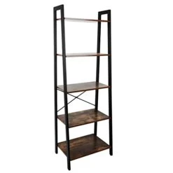 Babion Ladder Bookshelf, 5-Tier Bookcase Shelf, Tall Bookcase Storage Organizer,Ladder Shelf With Metal Frame Stands, Industrial Book Shelf,for Living Room,Office, Kitchen