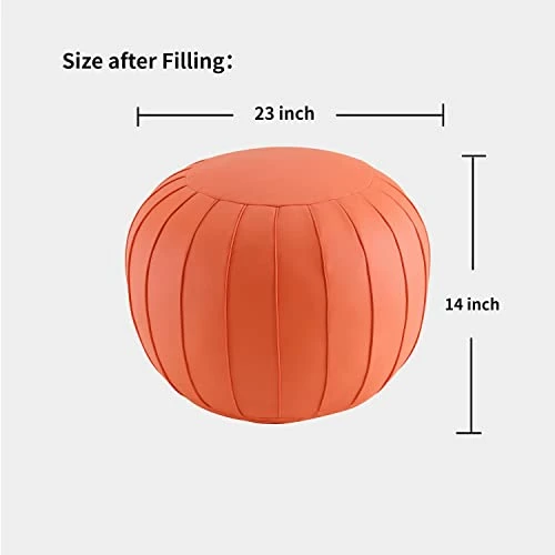 C COMFORTLAND Unstuffed Faux Leather Ottoman Pouf, Round Foot Rest Poof Ottomans, Floor Foot Stool Poufs, Bean Bag Chair Cover With Storage For Living Room, Bedroom, Or Wedding Gifts Orange 2 C COMFORTLAND Unstuffed Faux Leather Ottoman Pouf, Round Foot Rest Poof Ottomans, Floor Foot Stool Poufs, Bean Bag Chair Cover With Storage For Living Room, Bedroom, Or Wedding Gifts Orange - Image 2