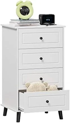 Function Home 4 Drawer Dresser & Chests Of Drawers, Tall Storage Dresser Wood Organizer Unit, Small Chester Drawers For Narrow/Small Spaces, Lingerie Chest White Dresser For Bedroom,Living Room,Closet -Songmics Furniture Shop 312g4RWHQFL. AC