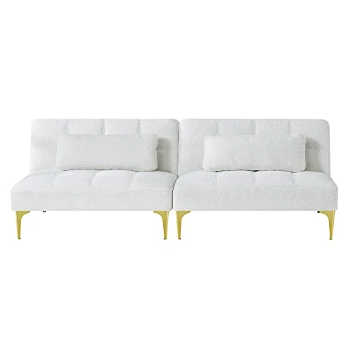 GENERIC Convertible Sofa Bed Futon With Gold Metal Legs Teddy Fabric (White) 5 GENERIC Convertible Sofa Bed Futon With Gold Metal Legs Teddy Fabric (White) - Image 5