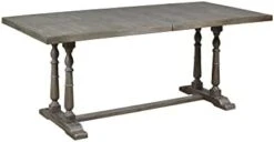 MARTHA STEWART Fiona Solid Wood Dining Table, Rectangular With Rustic Metal Truss Accent,Trestle Legs, Easy Assembly, Industrial Country, For Kitchen, Entryway, Family, Or Bedroom - Light Grey -Songmics Furniture Shop 312mvA2n73L. AC