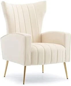 HOMEFUN Accent Chair Set Of 2, Velvet Wingback Armchair Modern Upholstered Single Sofa With Metal Legs For Living Room Bedroom Nursery, Beige -Songmics Furniture Shop 313qqtcCteS. AC