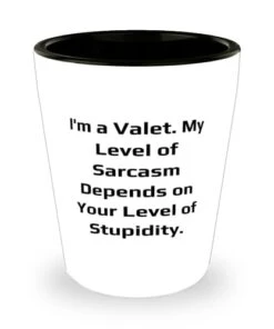 Beautiful Valet Gifts, I'm A Valet. My Level Of Sarcasm Depends On Your, Motivational Birthday Shot Glass For Friends From Boss, Gifts For Couples, Gift Ideas For Men, Gift Ideas For Women, Unique