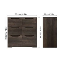 URKNO Modern 6 Drawer Dresser, Double Chest Of Drawers With Storage, 3+3 Clothing Organizer With Cut-Out Handle, Dresser Chest, Wood Storage Cabinet For Living Room, Bedroom, Hallway, Dark Brown -Songmics Furniture Shop 3149fXkKmhL