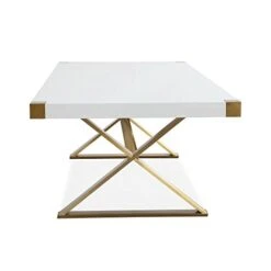 TOV Furniture The Adeline Collection Modern Handcrafted Lacquer Finished Wood & Stainless Steel Dining Table, White -Songmics Furniture Shop 314G6byTeqL