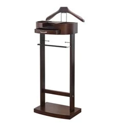 FOLREORP Valet Stand With Drawer Wardrobe Valet Wood Suit Valet Rack Freestanding Contour Hanger Trouser Shoe Rack Tie & Belt Stand Organizer Easy To Assemble For Both Living Room And Bed Ro